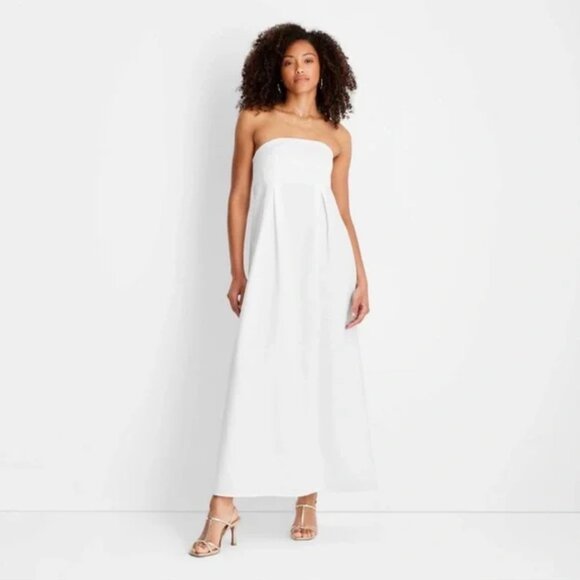 Future Collective Dresses & Skirts - Future Collective Womens 17 White Jenee Naylor Strapless Ankle Length Maxi Dress